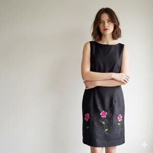VINTAGE Eagle’s Eye 100% Silk Black Floral Sheath Dress | Size 4